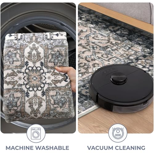 KOZYFLY Small Area Rug 2x3 Ft Rugs for Entryway Washable Boho Entry Rug Non Slip Door Mat Indoor Entrance Faux Wool Vintage Printed Kitchen Rug Throw Rugs for Entrance Kitchen, Black/Taupe/Beige - color: Black/Taupe/Beige, size: 2' x 3' (Rectangular)