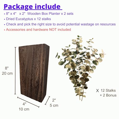 LaLaGreen Wood Wall Planters (8 Inch, 2 Pack) 12 Stalks of Eucalyptus Dried Leaves, Wooden Box Vase for Indoor Hanging Planter Flower Rustic Decor Home Living Room Bathroom Modern Farmhouse Decoration - color: Eucalyptus