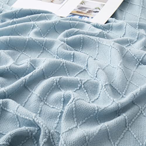 Acrylic Knitted Throw Blanket, Lightweight and Soft Cozy Decorative Woven Blanket with Tassels for Couch, Bed, Sofa, Travel, Suitable for All Seasons, 50 x 60 Inches, Light Blue - color: Light Blue