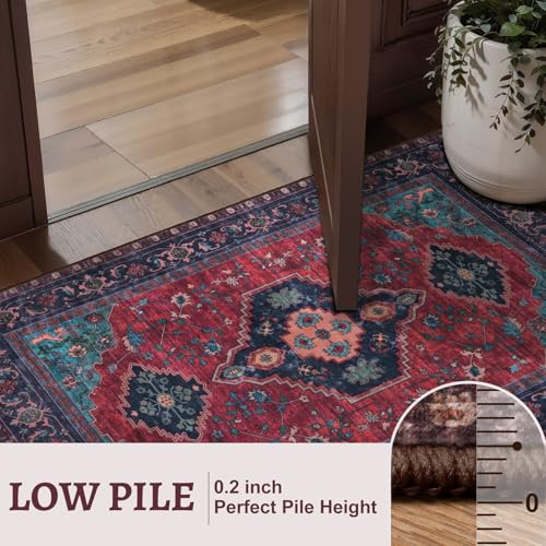 Tangsoo Washable Entryway Rugs 2x3 Vintage Non Slip Small Area Rug, Indoor Front Door Rug, Print Distressed Door Mat Indoor Entrance Soft Low Pile Throw Rug for Entry Kitchen Bedroom Burgundy/Navy - color: Burgundy/Navy, size: 2' X 3' (Rectangular)