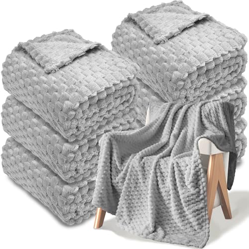 6 Pcs Flannel Throw Blanket Bulk 50 x 60 Inch, Turtle Velvet Jacquard Decorative Blankets Soft Lightweight Bed Throw for Sofa Pet Bed Party Outdoor Wedding Ideas Donation Homeless Gifts, Gray - color: Gray