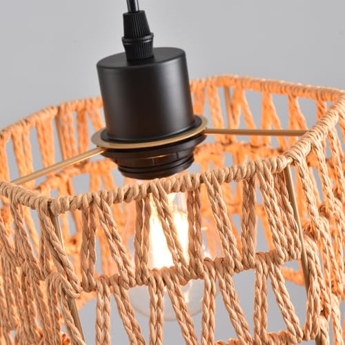 Woven Pendant Light Boho Chandelier, Rattan Pendant Lights Kitchen Island, Farmhouse Pendant Lighting with Hand Woven Wicker Shade, Boho Chandelier Light Fixtures Ceiling Hanging Light - color: Hexagon 3 Packs