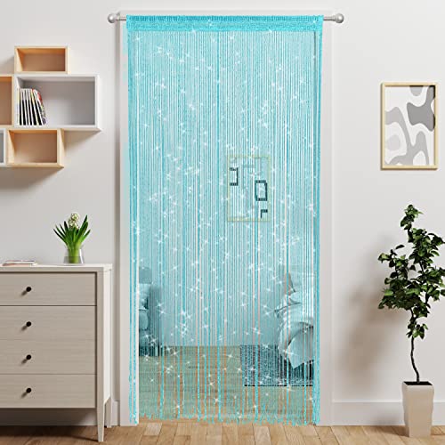 Door String Curtain Doorway Beads Curtains,Hanging Room Divider Beaded Decor Hippie Glitter Fringe Panel Closet Window Doors Sequin Sheer Boho Doors Tassel（Blue） - color: Blue