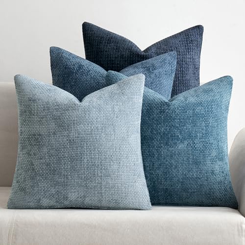 MIULEE Pack of 4 Couch Throw Pillow Covers 18x18 Inch Neutral Blue Soft Decorative Chenille Pillow Covers Farmhouse Accent Cushion Covers for Boho Western Spring Coastal Decor Sofa Bed Living Room - color: Neutral Blue, size: 18" x 18" (Pack of 4)