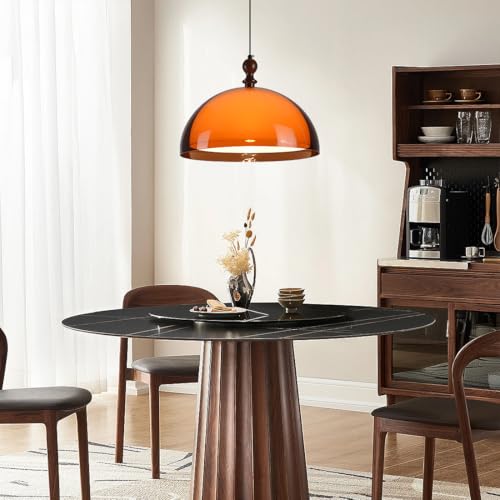 Orange Mushroom Pendant Light Modern Double Layer Dome Acrylic Hanging Light Mid Century 3 Selectable Colors Ceiling Light Fixture for Living Room Dining Room Bedroom Hallway