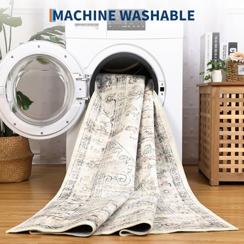 GarveeHome Washable Rug Runner 2x6 Vintage Runners for Hallways Non Slip Low Pile Long Rugs Stain Resistant Kitchen Rug Floral Soft Kitchen Rugs Carpet for Laundry Entryway Bedroom Beige - color: Beige, size: 2' x 6' (Rectangular)
