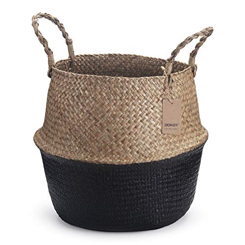 Seagrass Storage Basket, Natural Woven Storage Basket (Black 7 inch D x 8 inch H) - color: Black, size: S(7“ D x 8" H)