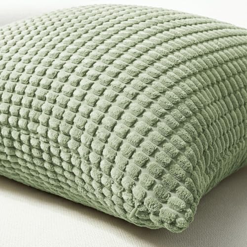 Softalker Throw Pillow Covers 18x18 Inch, Set of 2, Soft Corduroy Boho Stripe Decorative Pillow Cover, Couch Fluffy Pillow Cover for Farmhouse Home Decor Bed Living Room, Sage Green - color: Yml Sage Green, size: 18" x 18" (Pack of 2)