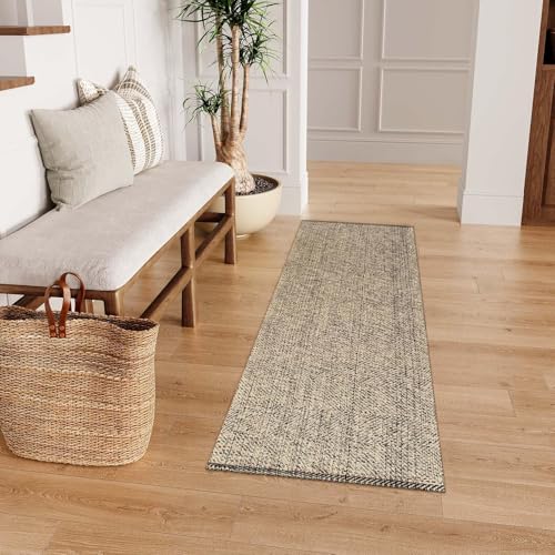 LEEVAN Washable Runner Rug 2'x6', Natural Woven Hallway Runner Rug Reversible Bathroom Runners Rugs, Cotton Low Profile Entryway Rugs, Farmhouse Bedroom Modern Kitchen Runenrs Carpet - color: Natural/Black, size: 2' x 6' (Rectangular)