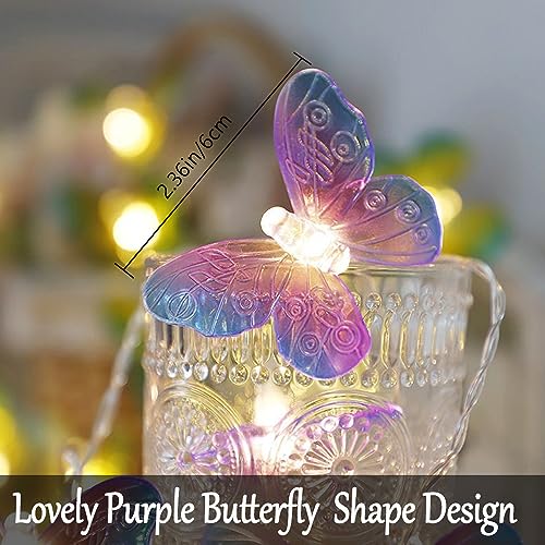 Fielegen 20 LED Butterfly String Lights, 9.84ft/3 Meter Battery Powered Purple Butterfly Fairy Lights for Home Bedroom Indoor Outdoor Garden Wedding Party Holiday Summer Decoration - color: Butterfly
