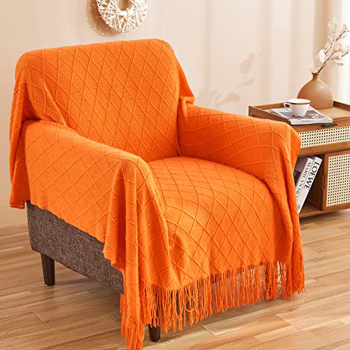 inhand Fall Throw Blanket Burnt Orange for Couch, Soft Living Room Home Decor Knitted Twin Size Blanket, Outdoor Lightweight Breathable Summer Blanket, Farmhouse Warm Woven Decorative, 60"x80" - color: Burnt Orange, size: 60"x80"