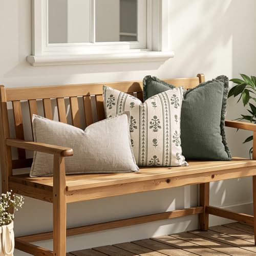 Decorative Vintage Striped Floral Throw Pillow Covers 20x20 Inch Set of 2 Dusty Green Farmhouse Boho Botanical Print Cushion Covers for Sofa Couch Chair Bedroom Living Room Summer Home Decor - color: Dusty Green, size: 20" x 20" (Pack of 2)