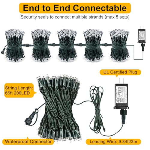 Pink Christmas Lights Outdoor, 66FT 200 LED Plug in Christmas Tree Lights Waterproof, 8 Modes Connectable String Lights for Outside Indoor Patio Yard Wedding Party Holiday Decorations - color: Pink, size: 66FT 200 LED