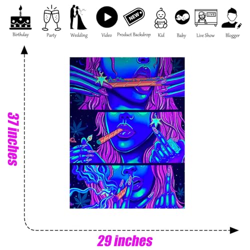 Hippie Hippy Wall Tapestry Trippy Smoking Tapestry Blacklight Tapestries for Stoner Bedroom Room Decor Weed Accessories Smoke Tapestrys Marijuana Cannabis High ST Poster Trippy Room Decor 29” x 37” - color: Pink 2024 S, size: 37"L x 29"W