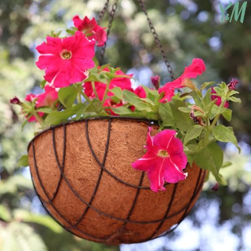 Y&M 2 Pack 14 Inch Round Hanging Basket Coco Liners, Natural Coconut Fiber Replacement Liners for Flower Planters, Coco Coir Pots, Outdoor Garden Plants - color: 2pcs 14in Round