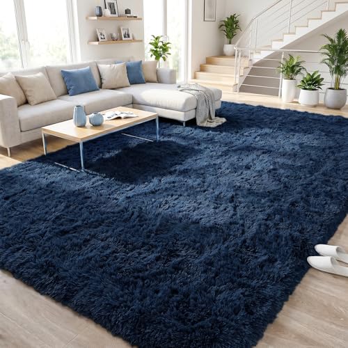 DweIke Fluffy Navy Blue Rugs for Bedroom Living Room, 3x5 Feet Soft Plush Shaggy Dark Blue Girls Boys Kids Rug, Non-Slip and Machine Washable Carpet for Dorm Nursery Classroom Decor - color: Navy Blue, size: 3 Ft X 5 Ft
