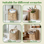 Woven Hanging Wall Basket,Natural Handmade Water Hyacinth Flat Back Basket for Farmhouse Home, Door, Entryway, Mail, Flower, Plant Decor
