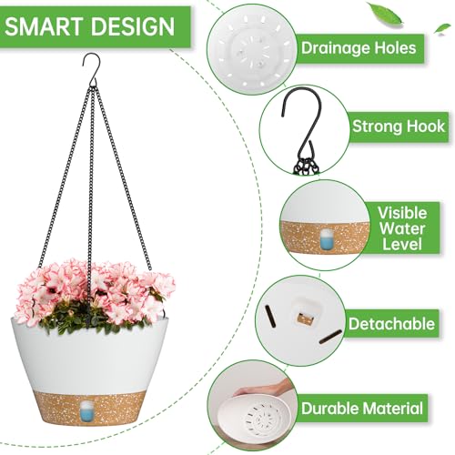 ZMTECH 2 Pack 8 Inch Hanging Planters for Indoor Plants, Modern White Hanging Planter with Visible Water Level Window & Removable Tray, Decorative Plant Hanger Indoor for Home Decor - color: White, size: 8 Inch