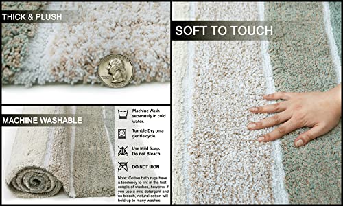 Chardin home Cordural Stripes Bath Mat, Set of 2 Bath Rugs (17 Inches x24 Inches & 21 Inches x34 Inches) | Non Slip Bathroom Rug, Machine Washable, Plush, Highly Absorbent | Bluish Gray- Beige - color: Gray-beige