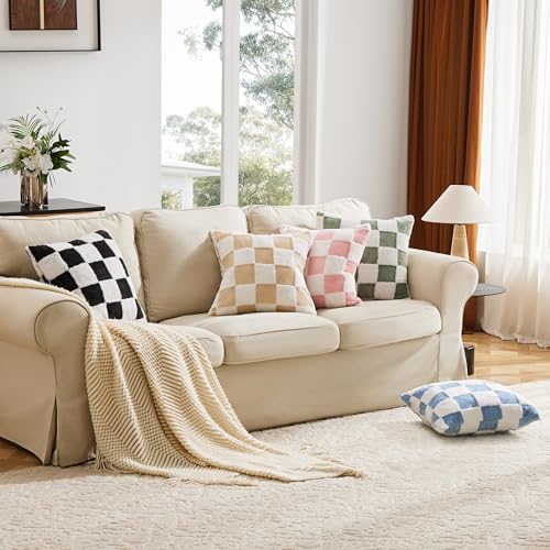 Ohocut Checkered Jacquard Shag Throw Pillow Covers, Pack of 2 Fluffy Black White Cute Decorative Aesthetic Soft Checkered Throw Pillow Cases for Couch Sofa Bedroom,18x18 Inch - color: Black and White, size: 18" x 18" (Pack of 2)