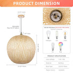 Arturesthome Bamboo Pendant Lighting Fixtures, Round Wicker Chandelier Hand-Woven Boho Basket Lampshade Hanging Ceiling Light for Kitchen Island Living Room - size: 21.6″W x 19.3″H