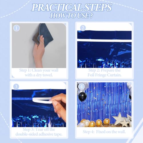DECOCKRAT 2 Pack Foil Fringe Backdrop - Royal Blue Shiny Tinsel Curtains for Party Decoration/Photo Booth Props - 3.3x6.6 FT Metallic Foil Backdrop for Birthday, Wedding, Graduation, Christmas. - color: Royal Blue