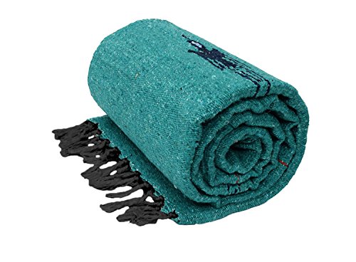 Open Road Goods Mexican Thunderbird Yoga Blanket, Handwoven Throw for Yoga, Meditation, and Home Décor – Versatile Blanket for Beach, Picnic, Camping, or Outdoor Use - color: Turquoise