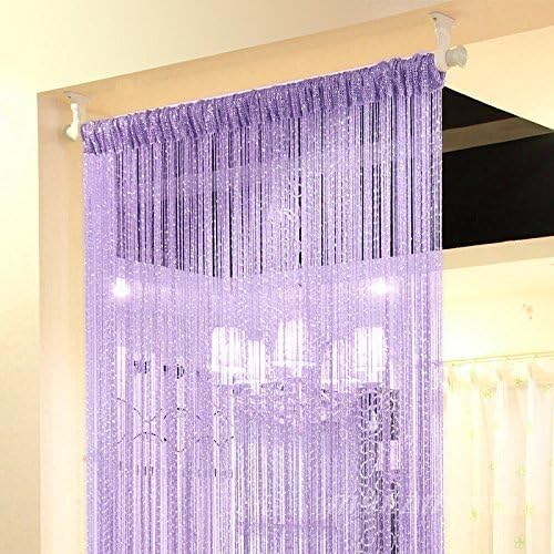 1x2M Door String Curtain Rare Flat Silver Ribbon Thread Fringe Window Panel Room Divider Cute Strip Tassel for Wedding Coffee House Restaurant Parts, Purple - color: Purple