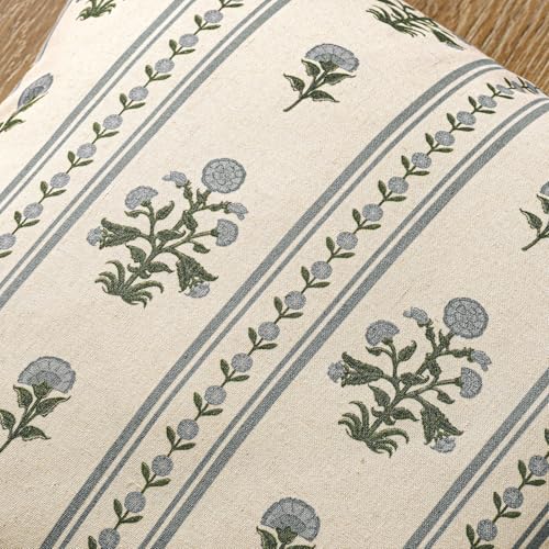 Decorative Vintage Striped Floral Throw Pillow Covers 18x18 Inch Set of 2 Light Blue Farmhouse Boho Botanical Print Cushion Covers for Sofa Couch Chair Bedroom Living Room Summer Home Decor - color: Light Blue, size: 18" x 18" (Pack of 2)