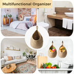 2Pcs Jute Hanging Fruit Baskets, Teardrop Onion Basket for Vegetables, Handmade Jute Wall-Mounted Organizer, Boho Wall Decorative Storage Basket for Kitchen, Living Room, Bedroom