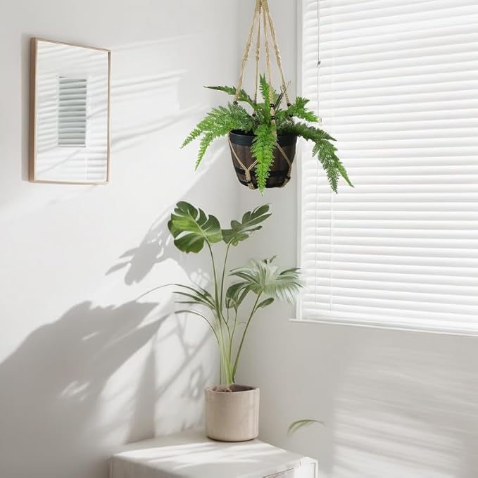 43 Inch Macrame Plant Hanger Large for up to 12 Inch Pot Extra Long Hanging Plant Holder No Tassels Jute Rope Hanging Planter Basket for Indoor Outdoor Boho Decor, Brown 1 Pack