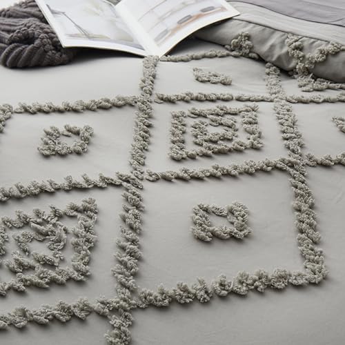Oli Anderson Tufted Duvet Cover King Size, Soft and Lightweight Duvet Covers Set for All Seasons, 3 Pieces Boho Embroidery Shabby Chic Bedding Set (Light Grey, King, 104''x90'') - color: Light Grey, size: King(104"×90")