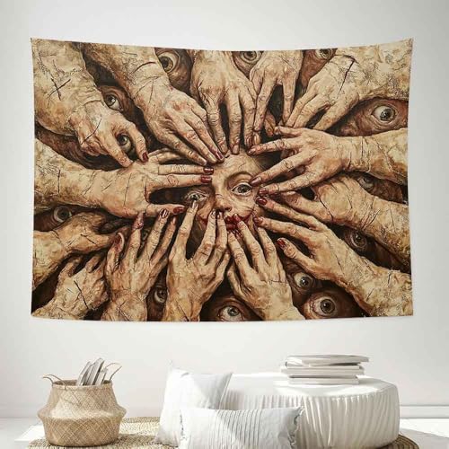 LATETOMT Abstract Tapestry Halloween Creepy Tapestry Horror Tapestries Gothic Surreal Canvas Print Wall Art for Halloween Party Terrifying Atmosphere LTMTAYW302 - color: Style-1, size: Customize