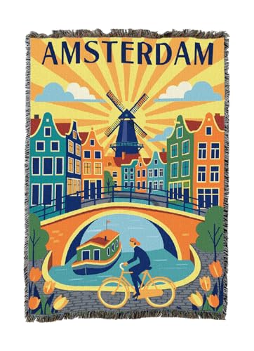 Pure Country Weavers Amsterdam Travel Blanket - Gift Tapestry Throw Woven from Cotton - Made in The USA (50X60) - color: Amsterdam Travel, size: 50X60