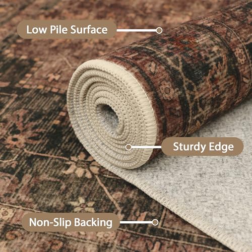 GENIMO Area Rug 2x3 Doormat, Machine Washable Rugs Low Pile, Small Retro Entryway Mat for Entrance, Hallway, Kitchen and Corridor, Charcoal Brown - color: Area Charcoal Brown, size: 2' x 3' (Rectangular)