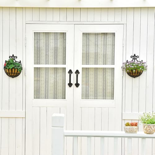 Sungmor 2PC Small Cast Iron Baskets, Heavy-Duty Wall Hanging Hollow Planter w/Fabric Liner, Antique Victoria Half Round Wall Pot Plants Holder, Outdoor Railing Fence Balcony Hanging Basket Flower Pot - color: Rustic Brown - Small