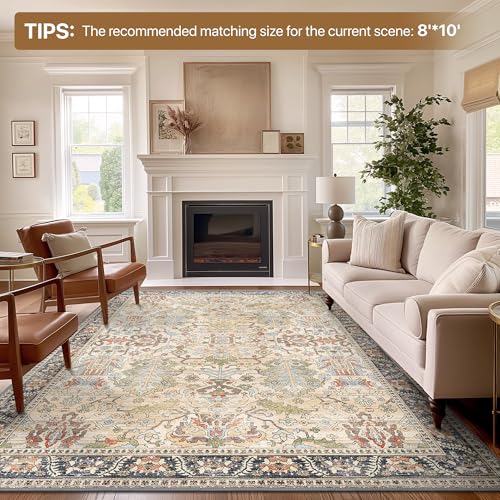 Clearance 10x14 Area Rugs for Living Room, Boho Machine Washable Rugs Non-Slip, Extra Lage Vintage Rugs for Bedroom Dinning Room, Morden Vintage Floral Farmhouse Cottage Carpet, Ivory/Teal - color: Ivory/Teal, size: 10' x 14' (Rectangular)