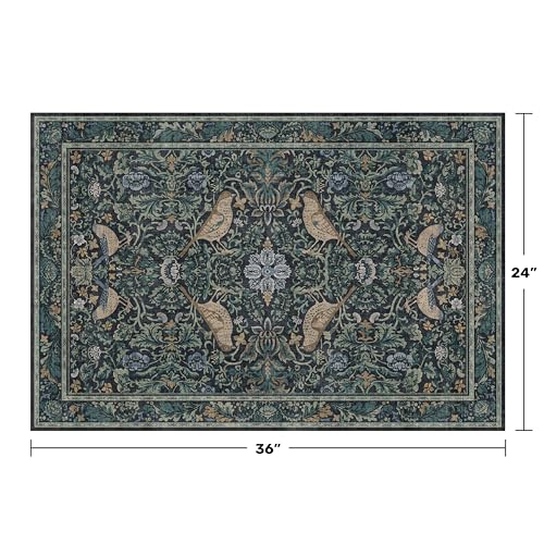 Washable Floral Small 2x3 Dark Blue Entryway Rugs Indoor, Botanical Bird Kitchen Floor Mats, Non-Slip & Soft Boho Carpet for Bathroom, Low Pile Stain Resistant Throw Rugs Bedroom - color: Blue, size: 2' x 3' (Rectangular)