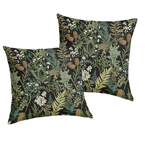Black Green Botanical Pillow Covers 18x18 Inch Dark Green Flower Vintage Plant Throw Pillows for Couch Farmhouse Cushion Covers Spring Summer Leaf Floral Pillow Cases for Bed Patio Outdoor Decor Set 2 - color: S-black Green Leaf, size: 18" x 18" (Pack of