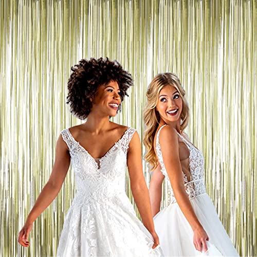 4 Pack Light Gold Foil Fringe Curtain Backdrop, 3.28Ft x 8.2Ft Metallic Tinsel Foil Fringe Streamer Curtains for Party, Photo Booth Props, Birthday, 2022 Graduation Party Supplies - color: Light Gold