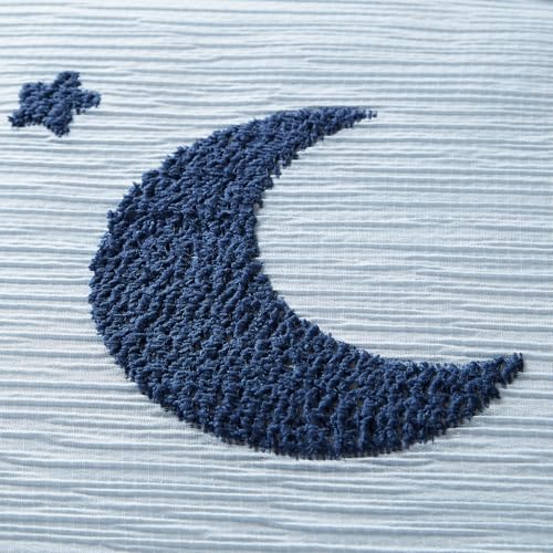 Intelligent Design Kids Cosmos Full Size Duvet Set – Blue Star and Moon Tufted Chenille, Reversible 3-Piece Bedding with Star Pillow, Full/Queen - color: Blue, size: Full/ Queen