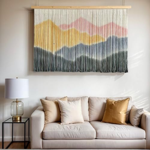 laddawan Extra Large Macrame Wall Hanging Dip-Dyed Tapestry Modern Wooden Home Wall Art For Living room Boho Handmade Wall Decor For Bedroom (Yellow) - color: Yellow