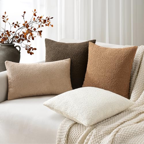 Pack of 2 12x20 Inch Decorative Boucle Throw Pillow Covers Textured Lumbar Pillowcaes Accent Solid Cozy Soft Cushion Covers Home Decor for Bed Sofa Couch Living Room Chair,White - color: White, size: 20" x 12" (Pack of 2)