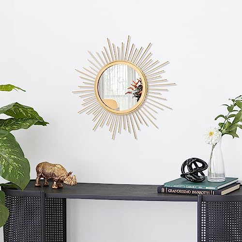 Gold Mirrors for Wall Sunburst Decor Art Mirror Bohemian Home Round Modern Metal Mirror for Bedroom Living Room Hallway Bathroom Balcony Farmhouse Entrance Small - color: Sunburst-gold, size: 12"L x 12"W
