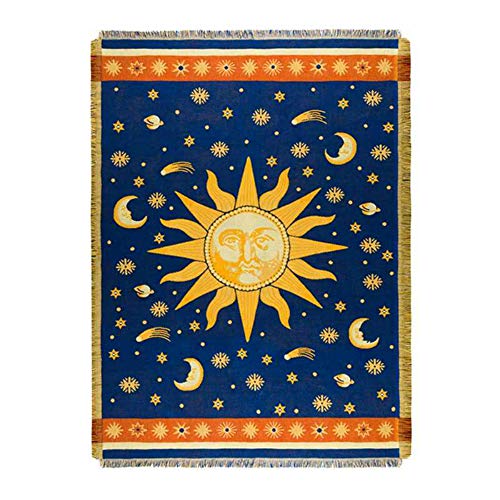 Erke Moon and Sun Throw Blanket Celestial Chair Recliner Cover Bed Spread Hippie Room Decor, Double Sided Cotton Woven Sofa Couch Furniture Aesthetic Witchy Throws - 50" X 70", Yellow/Blue - size: 50" x 70"