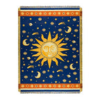 Erke Moon and Sun Throw Blanket Celestial Chair Recliner Cover Bed Spread Hippie Room Decor, Double Sided Cotton Woven Sofa Couch Furniture Aesthetic Witchy Throws - 50" X 70", Yellow/Blue - size: 50" x 70"