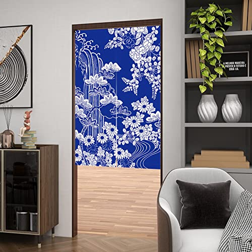 LIGICKY Japanese Style Noren Doorway Curtains Thick Cotton Linen Long Type Printed Door Hanging Tapestries for Home Decoration 33.5 x 47.2 inch, Blue (Chrysanthemum) - color: Chrysanthemum, size: 33.5"W x 47.2"L (Pack of 1)