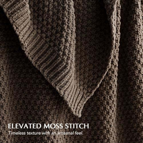 EVERGRACEHOME Chunky Chenille Knit Throw Blanket for Couch, Soft Luxurious Moss Stitch Blankets for Bed, Cozy Decorative Farmhouse Knitted Throws for Sofa, Cocoa Brown, 60" x 80" - color: Cocoa Brown, size: 60" X 80"