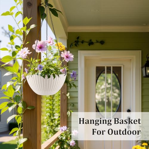 RooTrimmer Hanging Planters for Indoor Outdoor Plants 8 and 10 Inch, 4 Packs Hanging Flower Pot with Drainage Holes, Self-Watering Hanging Basket Perfect for Home, Office and Garden, White - color: White, size: 2p*8"+2p*10"