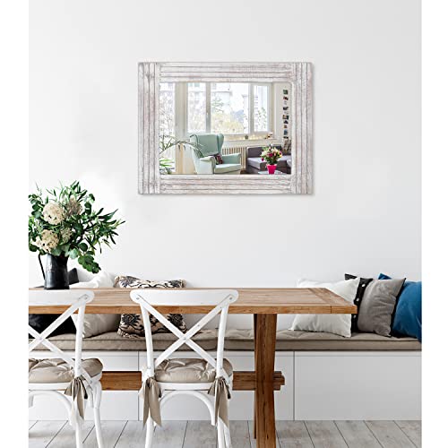 Mirrors for Wall Rustic Wooden Frame Rectangle Mirror Vintage Hanging Mirror for Bedroom Bathroom Living Room Farmhouse Wall Decor White Large 20" x 16 " - color: Rustic White, size: 20"L x 16"W
